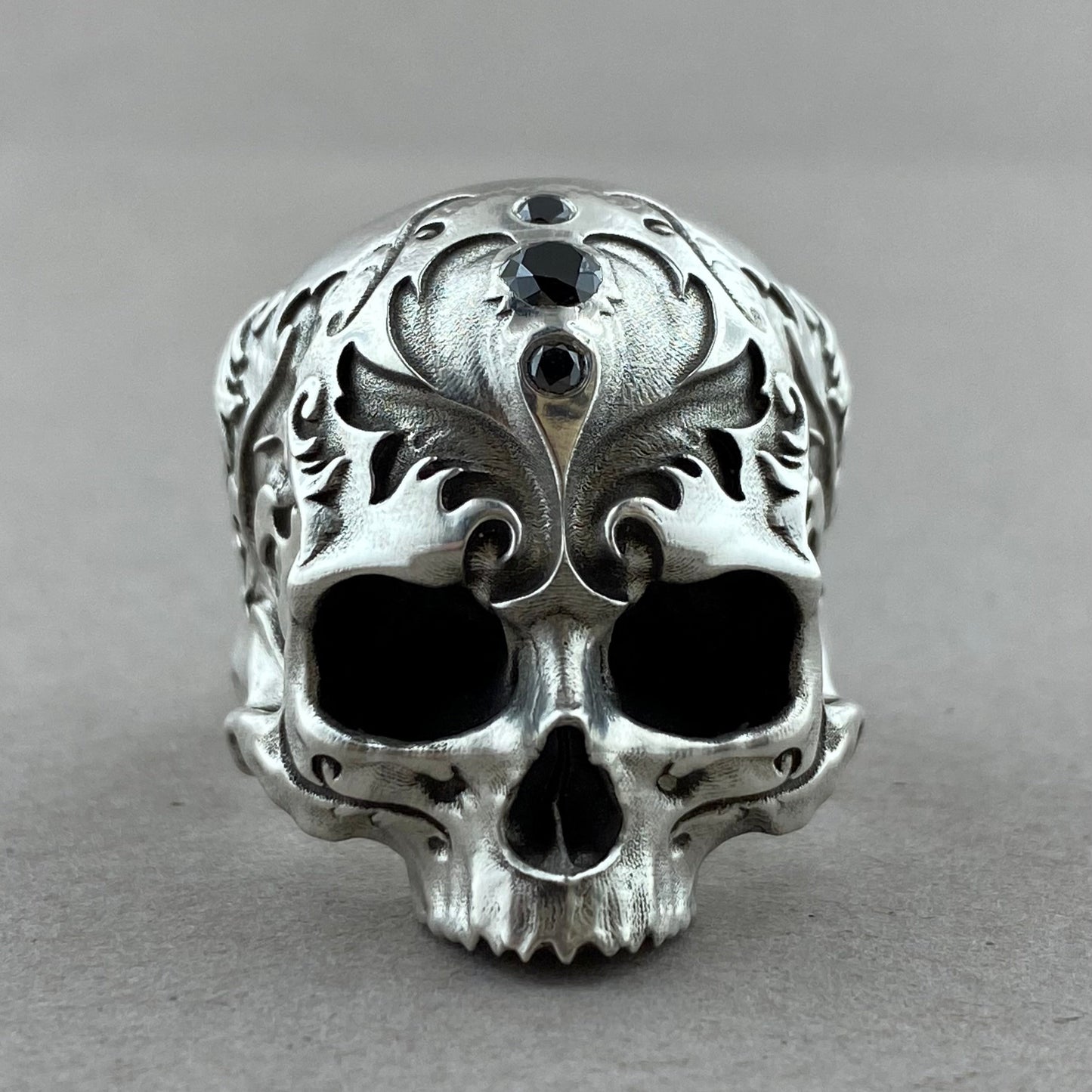 Baroque Skull Sterling Silver w/Black Diamonds
