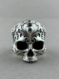 Baroque Skull Sterling Silver w/Black Diamonds Sz10.5