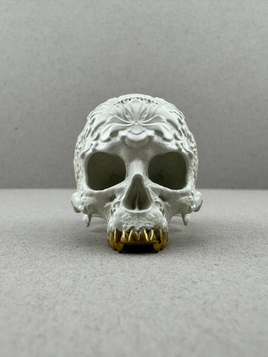 White Ceramic Ornamental Skull Ring In Stock