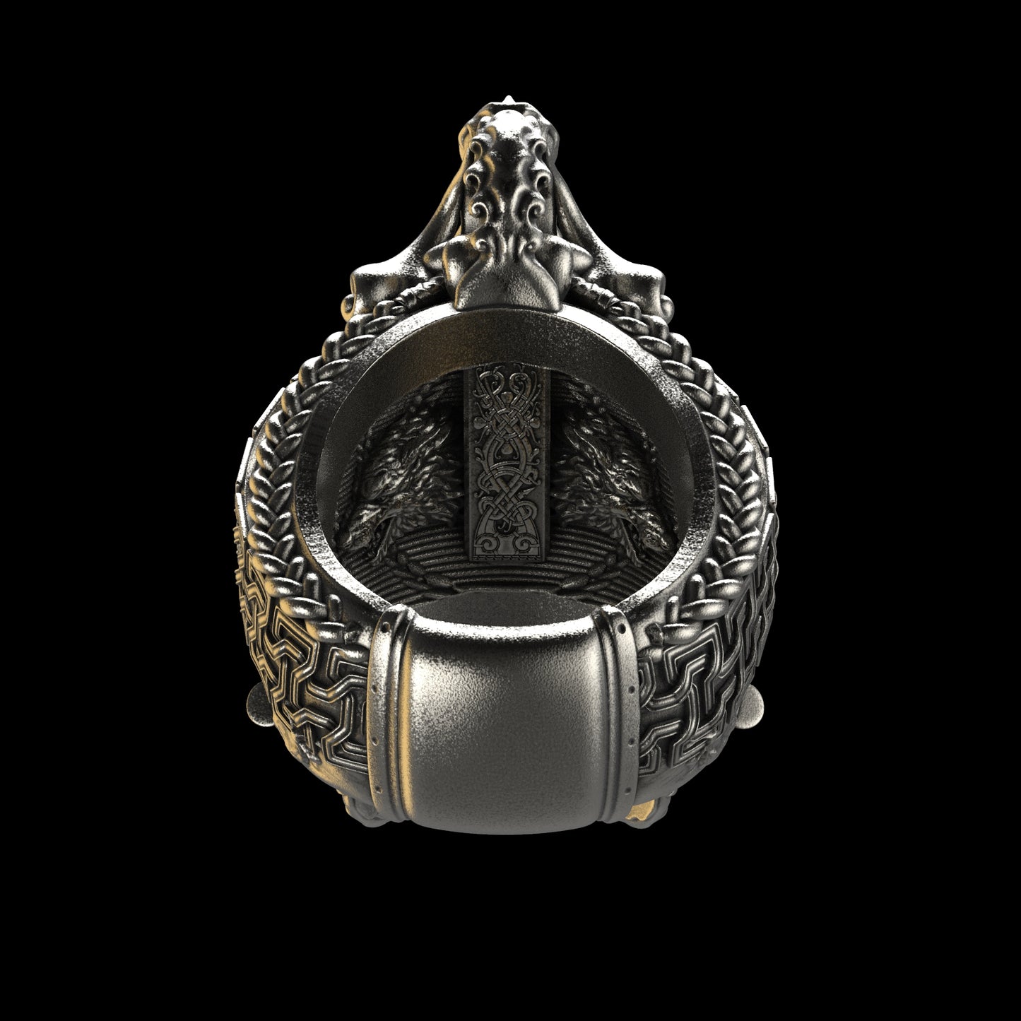 Anillo de calavera vikinga nórdica de plata de ley