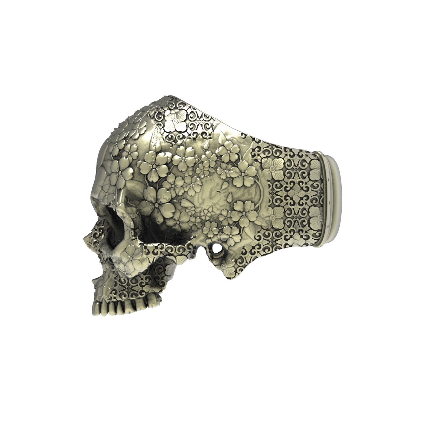 Anillo de calavera de jardín japonés de bronce