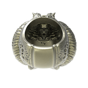 Brass Horned Demon Skull Ring