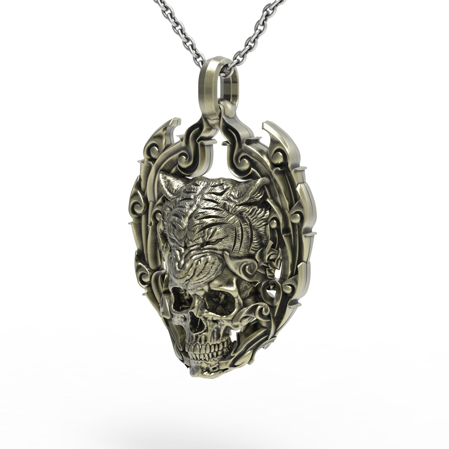 Brass Tiger Skull Pendant