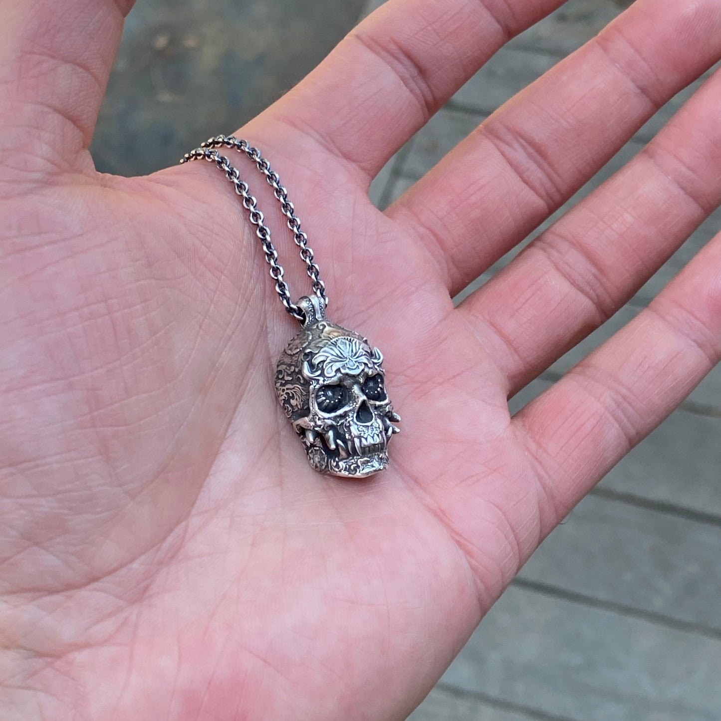 Oni Skull Sterling Pendant