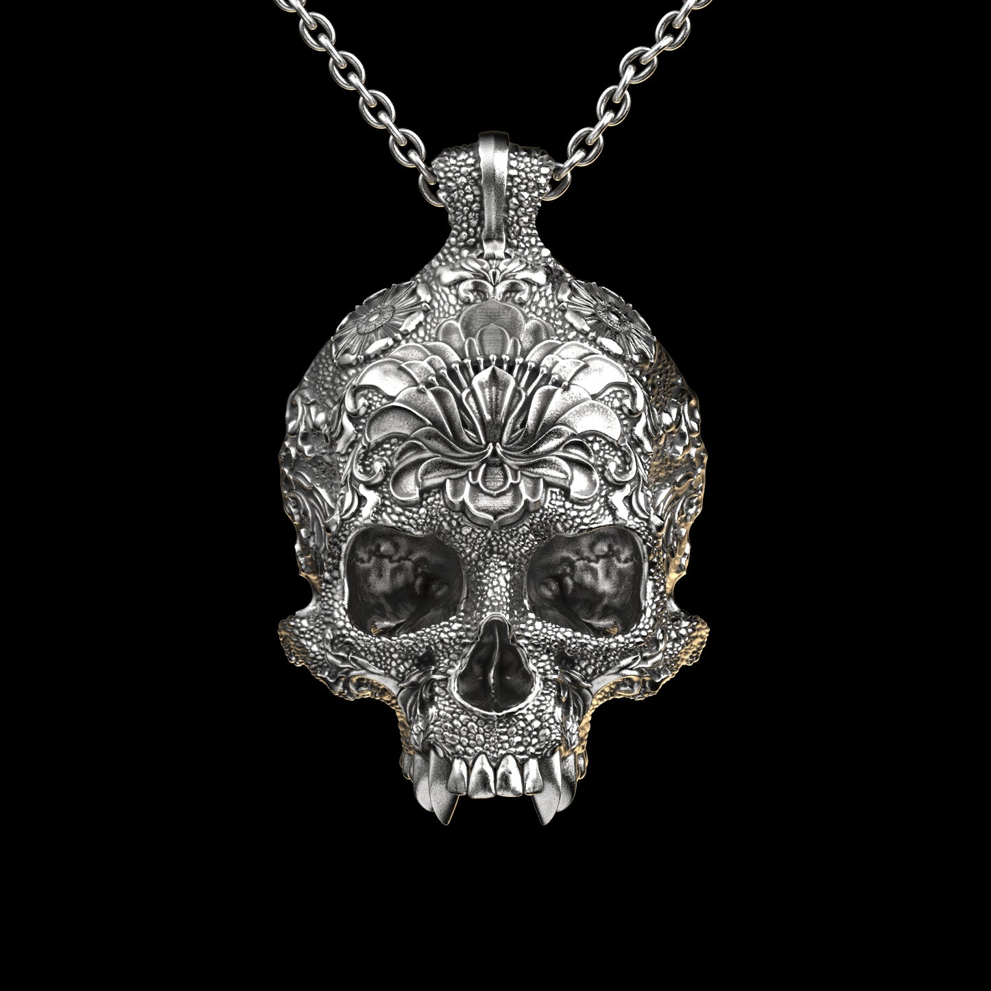 Ornamental Skull Sterling Pendant