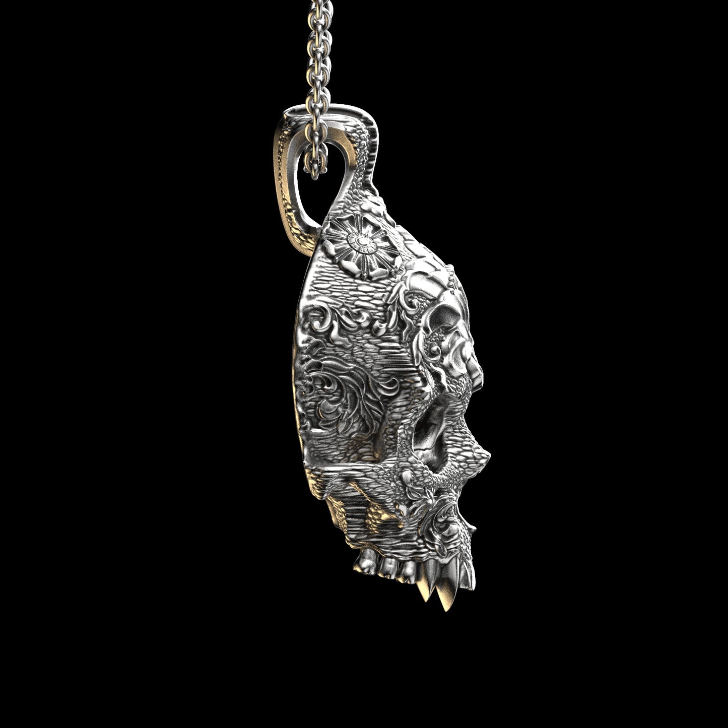 Ornamental Skull Sterling Pendant