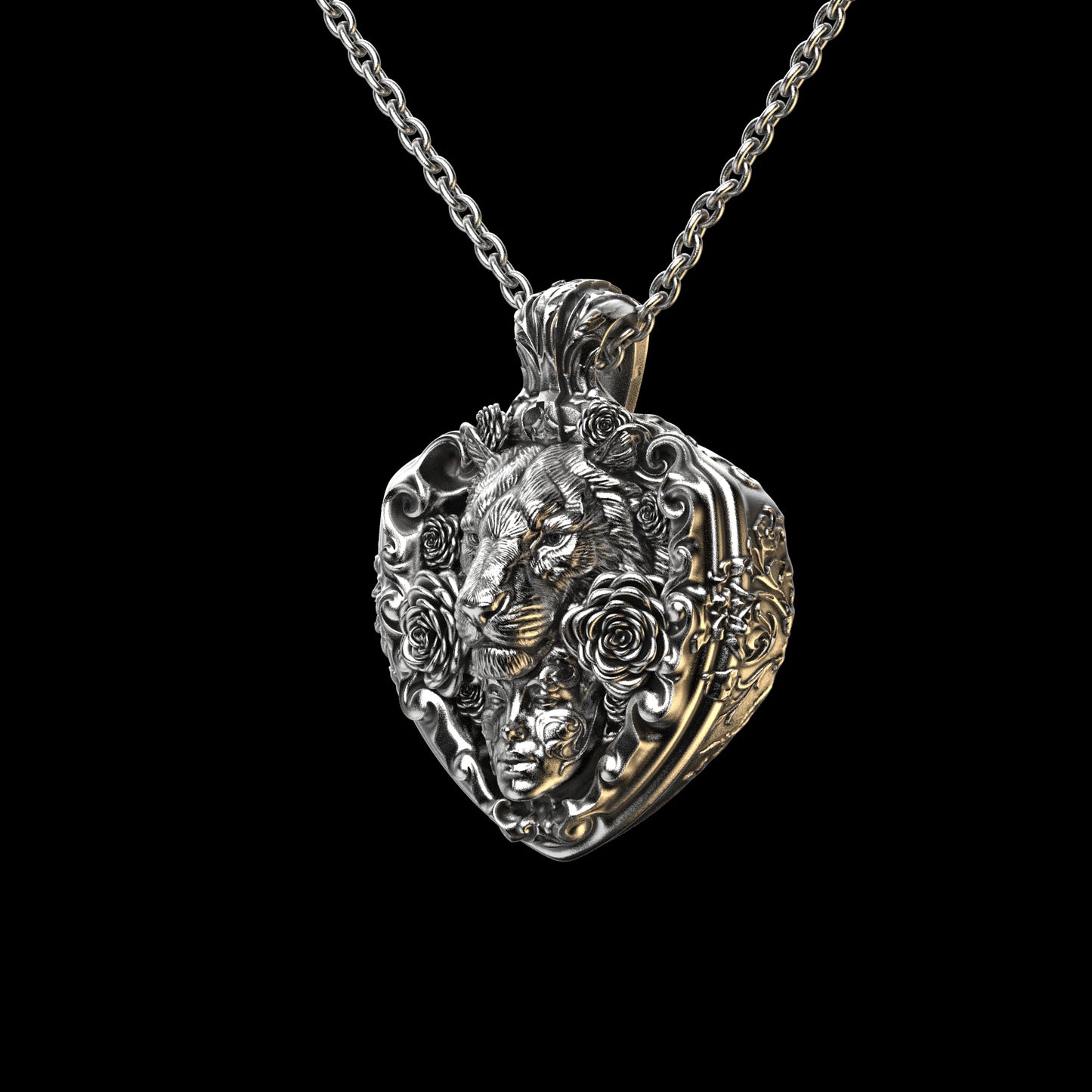 Floral Tigress Sterling Pendant