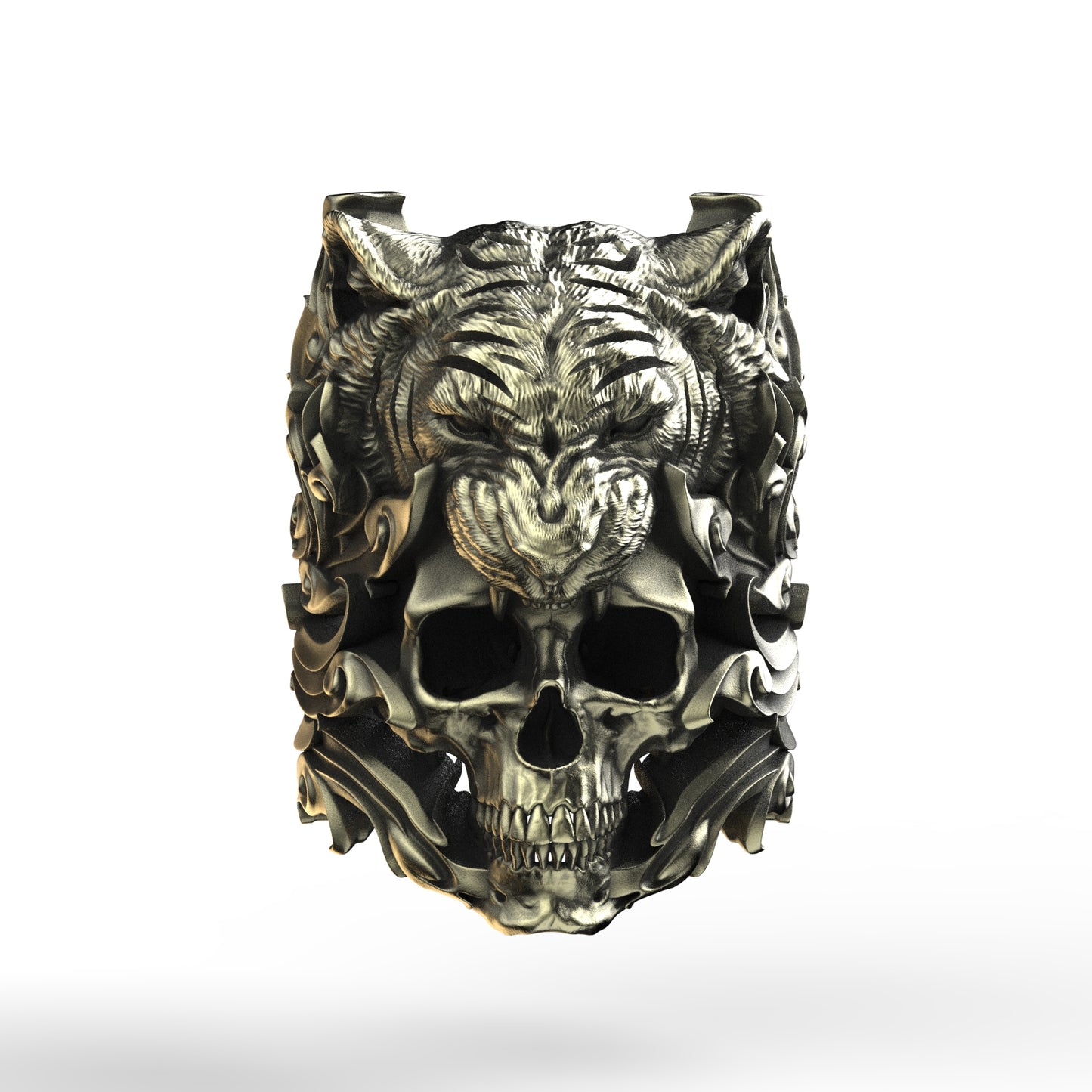 Brass Tiger Skull Ring