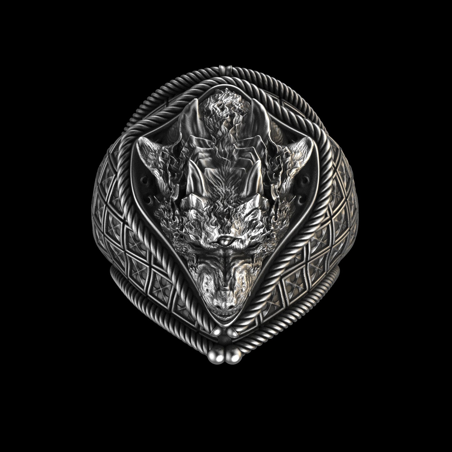 Anillo chamán lobo plata de ley