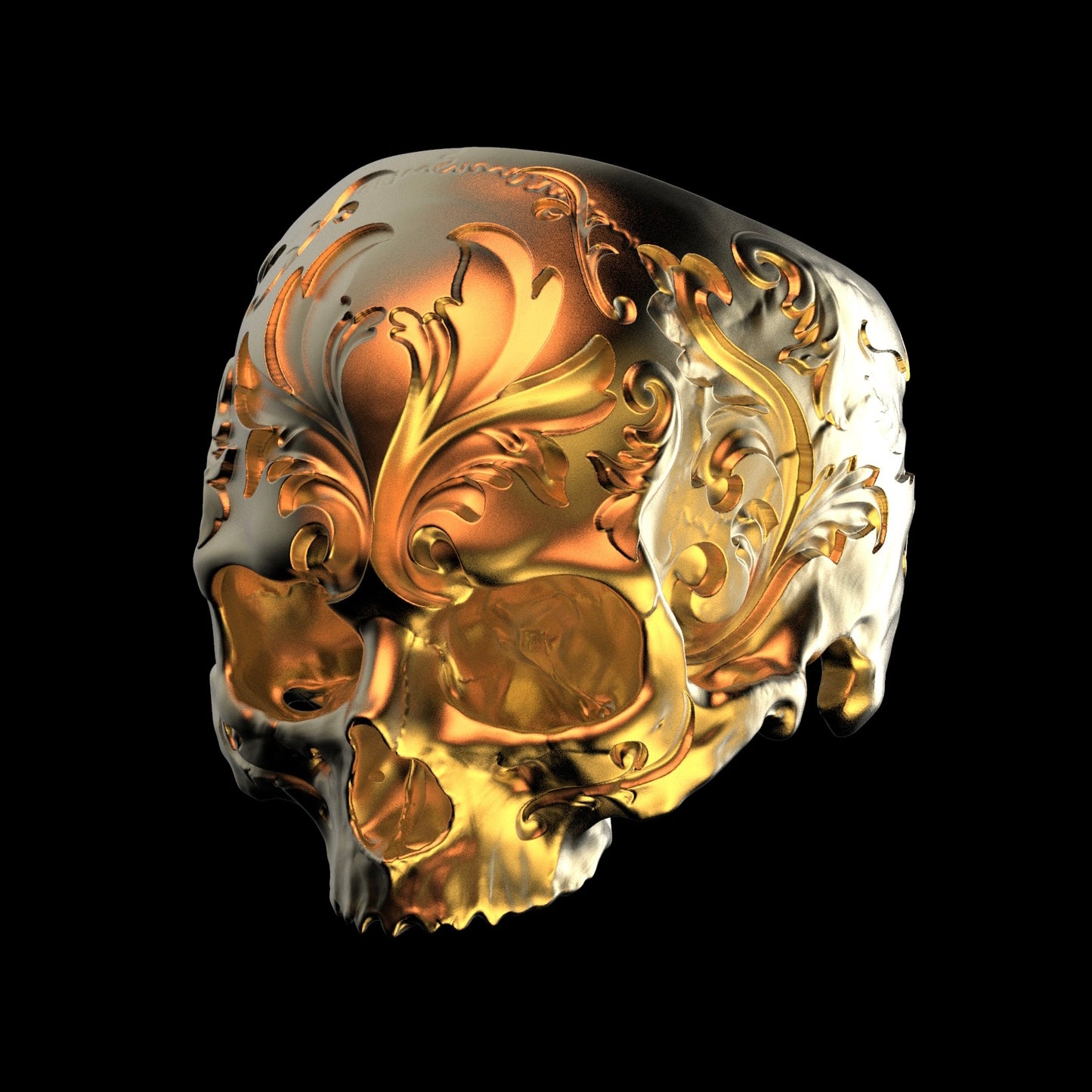 Gold Baroque Skull Ring