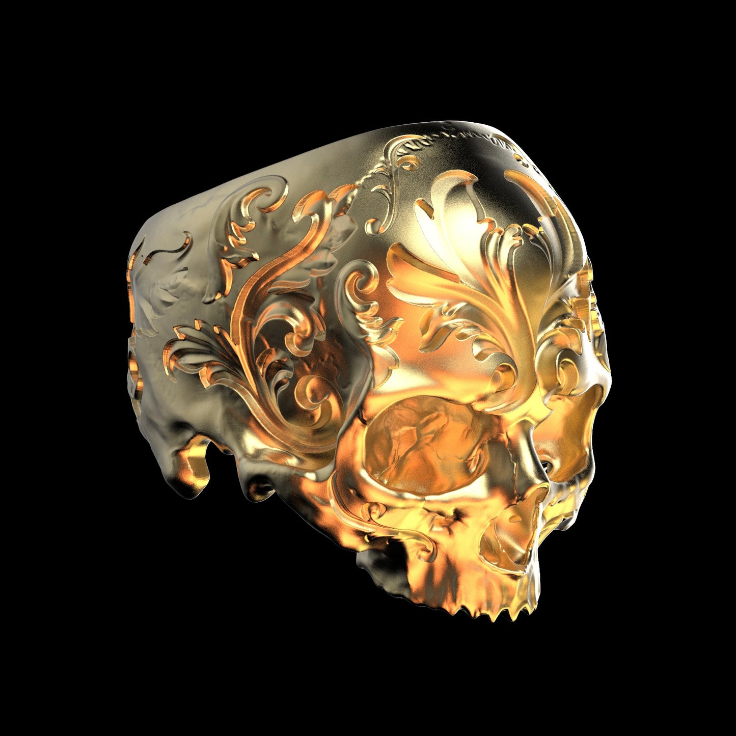 Gold Baroque Skull Ring