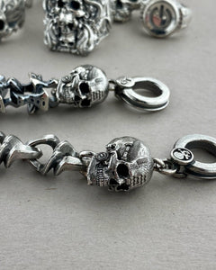 Spiral Link Bracelet w TechSkull.1 bead, sterling silver