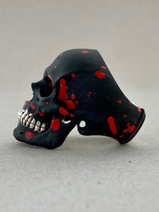 Sterling Silver Red Splatter on Black Ceramic Sterling Silver SIA Skull Ring