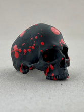 Load image into Gallery viewer, Brass Red Splatter on Black Ceramic Skull Ring