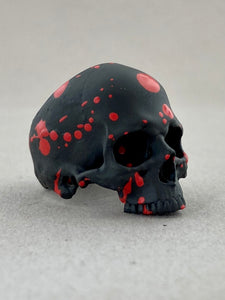 Brass Red Splatter on Black Ceramic Skull Ring