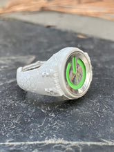 Load image into Gallery viewer, Power Button Signet White w/Green ceramic on sterling sz10