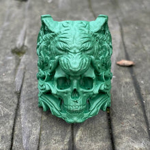 Load image into Gallery viewer, Green Ceramic on Brass TigerSkull, sz9
