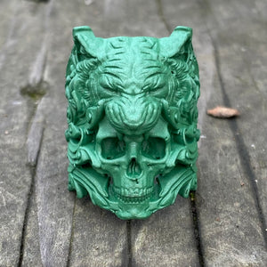 Green Ceramic on Brass TigerSkull, sz9