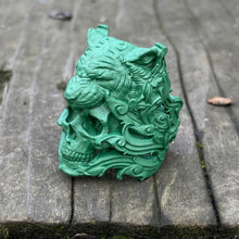 Load image into Gallery viewer, Green Ceramic on Brass TigerSkull, sz9