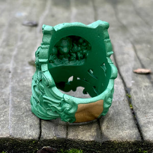 Green Ceramic on Brass TigerSkull, sz9