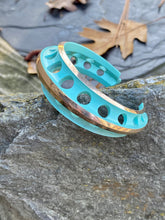 Load image into Gallery viewer, Bronze Architect Cuff with Robins Egg Blue Ceramic