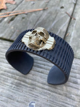 Load image into Gallery viewer, Black Ceramic on Brass TechSkull.1 Bracketed Cuff