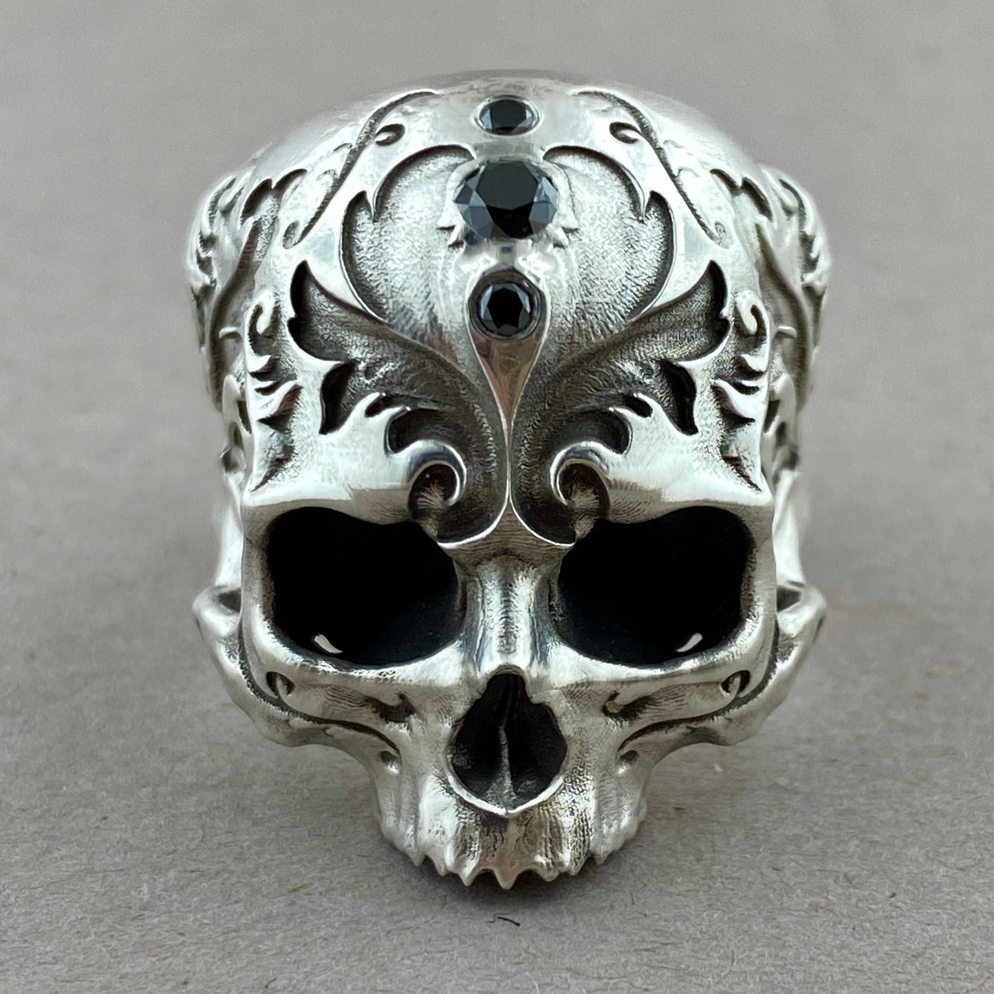 Baroque Skull Sterling Silver w/Black Diamonds