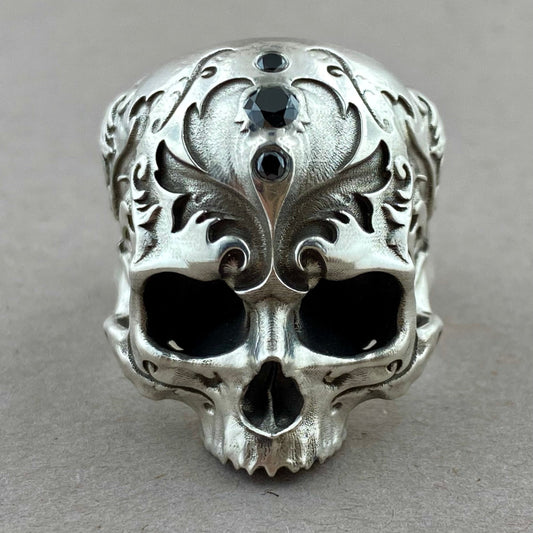 Baroque Skull Sterling Silver w/Black Diamonds