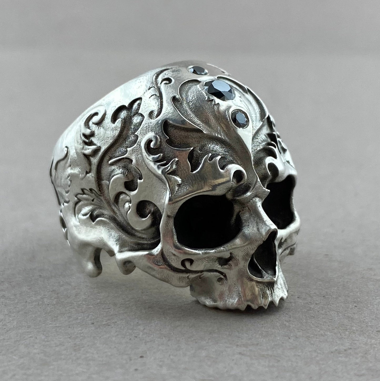 Baroque Skull Sterling Silver w/Black Diamonds