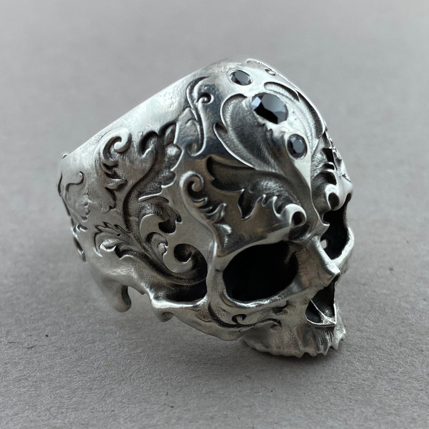 Baroque Skull Sterling Silver w/Black Diamonds
