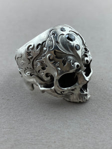 Baroque Skull Sterling Silver w/Black Diamonds Sz10.5