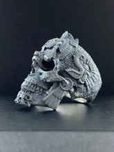 Cargar imagen en el visor de la galería, Blackened Sterling MesoSkull Ring with Diamonds