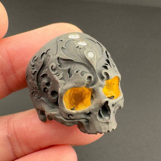 VIP OOAK Blackened Baroque Skull with Diamonds Size 7.75