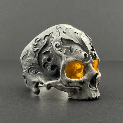 VIP OOAK Blackened Baroque Skull with Diamonds Size 7.75