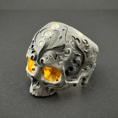 VIP OOAK Blackened Baroque Skull with Diamonds Size 7.75