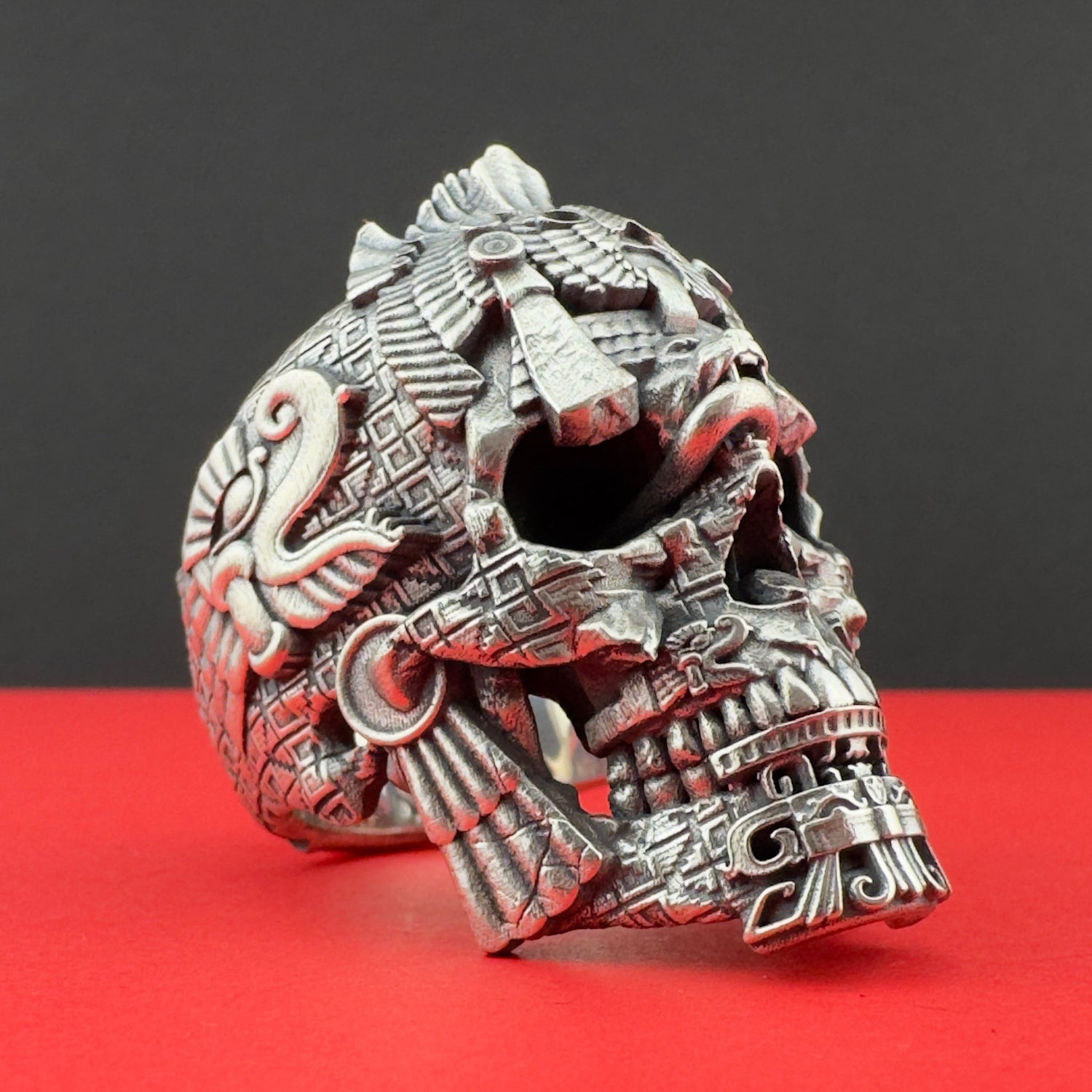 Mesoamerican skull ring, Meso Skull, Mesoskull, sterling silver 