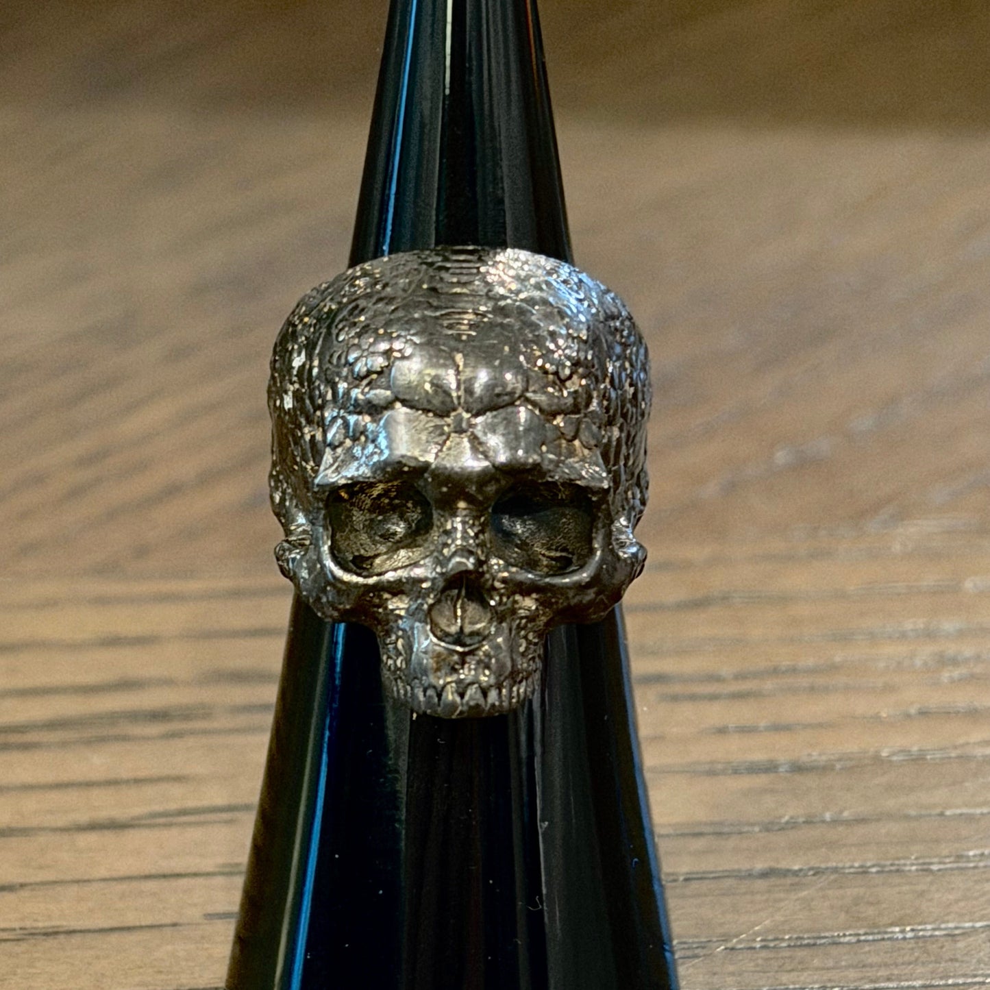 Size 5 Black Rhodium Japanese Garden Skull On Hand