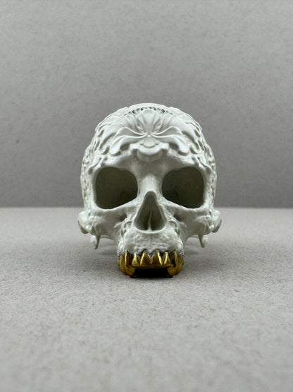 White Ceramic Ornamental Skull Ring In Stock