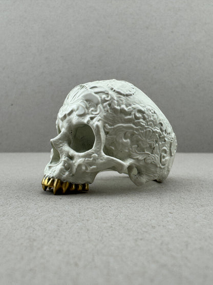 White Ceramic Ornamental Skull Ring In Stock