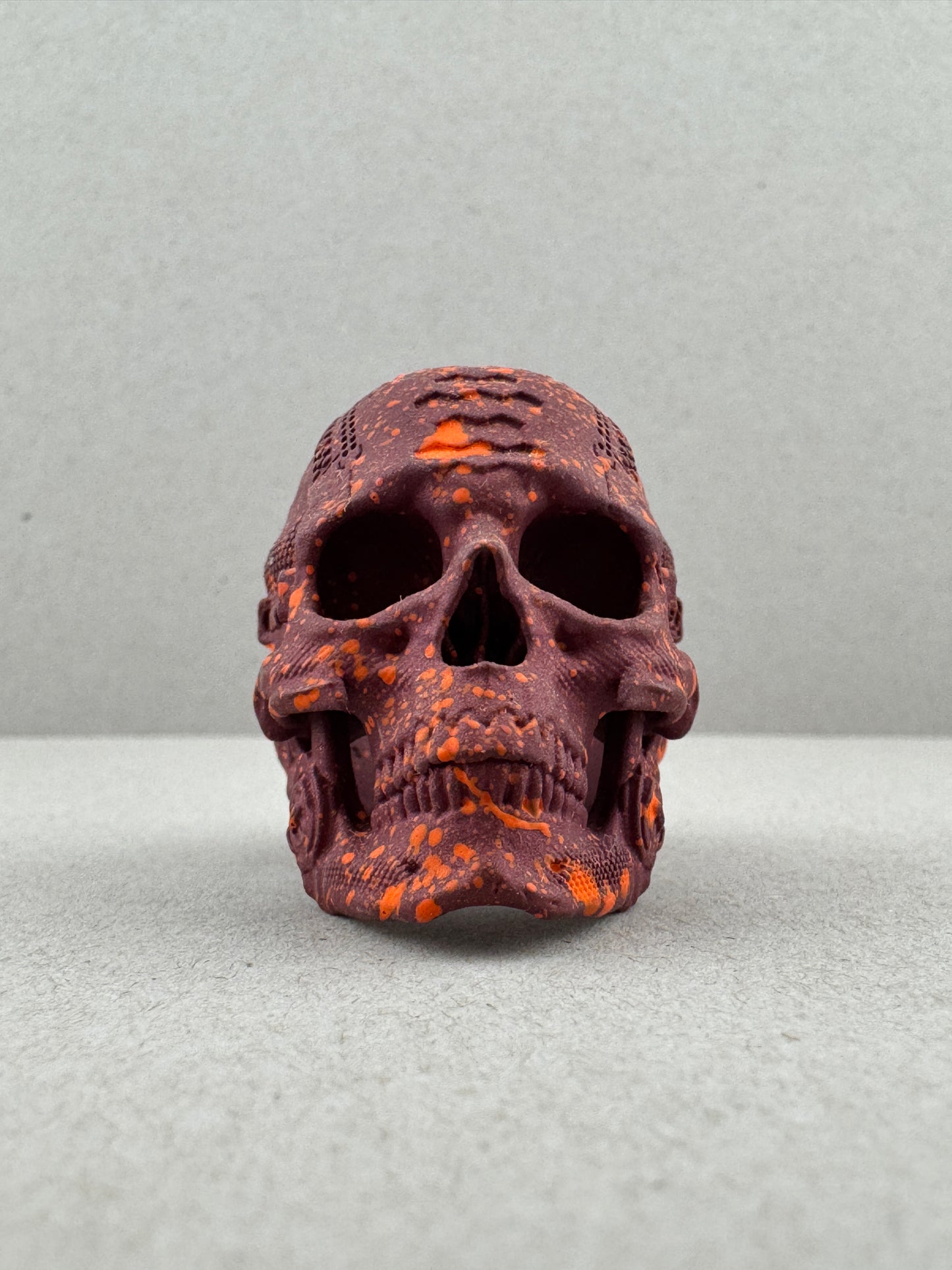 Sz 14.5 Cranberry w/ Orange Splatter on Brass TechSkull.1