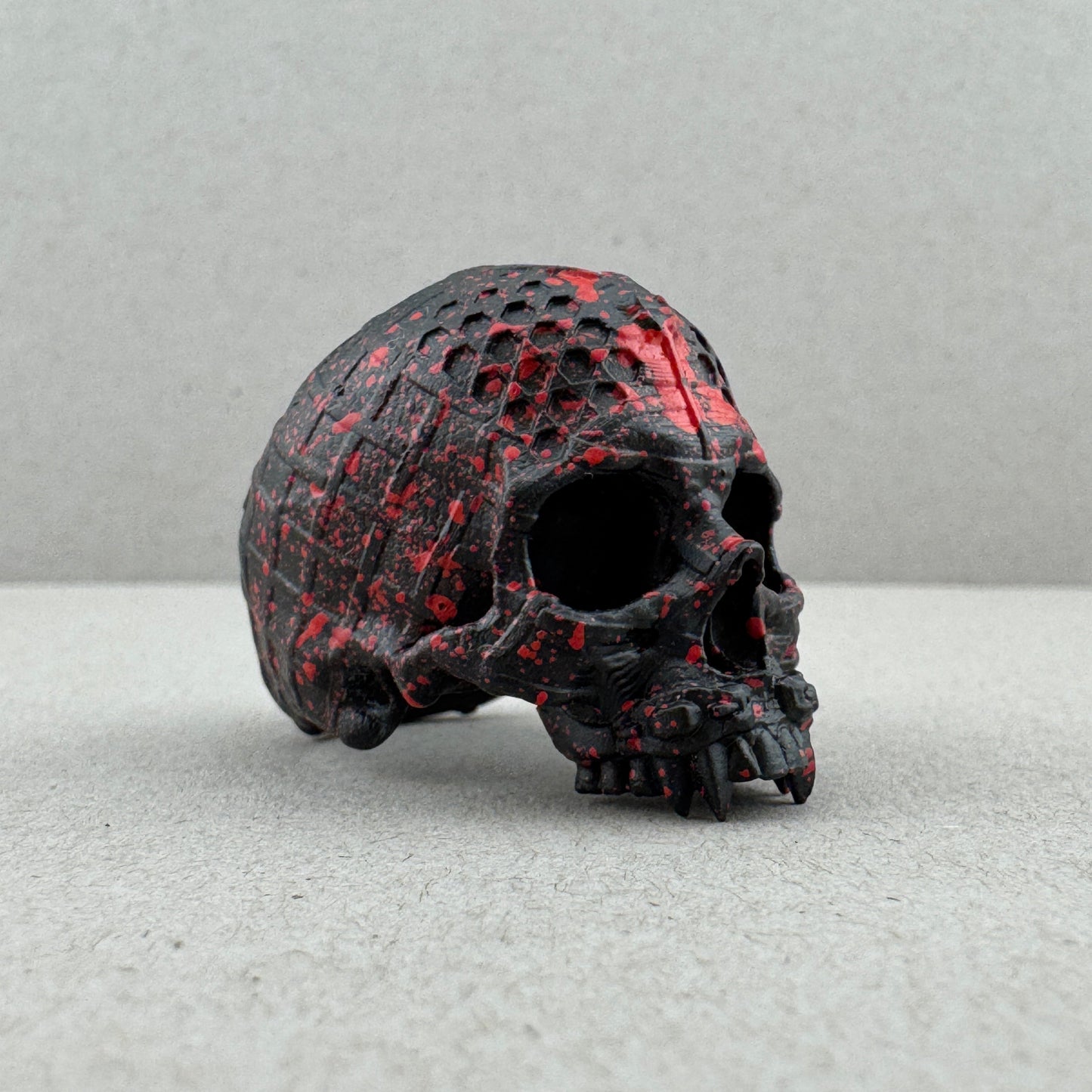 Sz10.5 Blk/Red Splatter Ceramic on Brass TechSkull.4 Ring