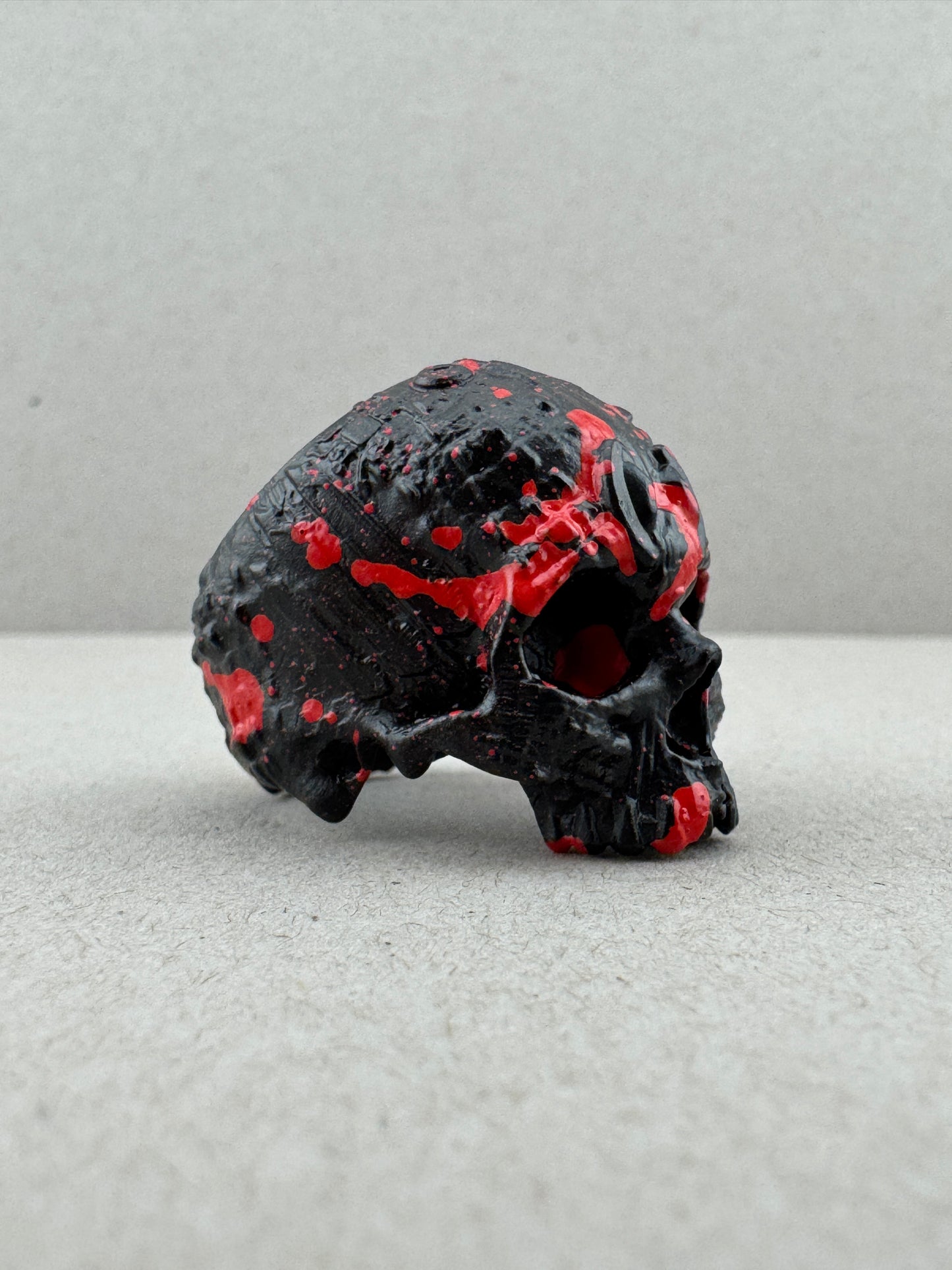 Sz10 Blk/Red Splatter Ceramic on Brass TechSkull.8 Ring