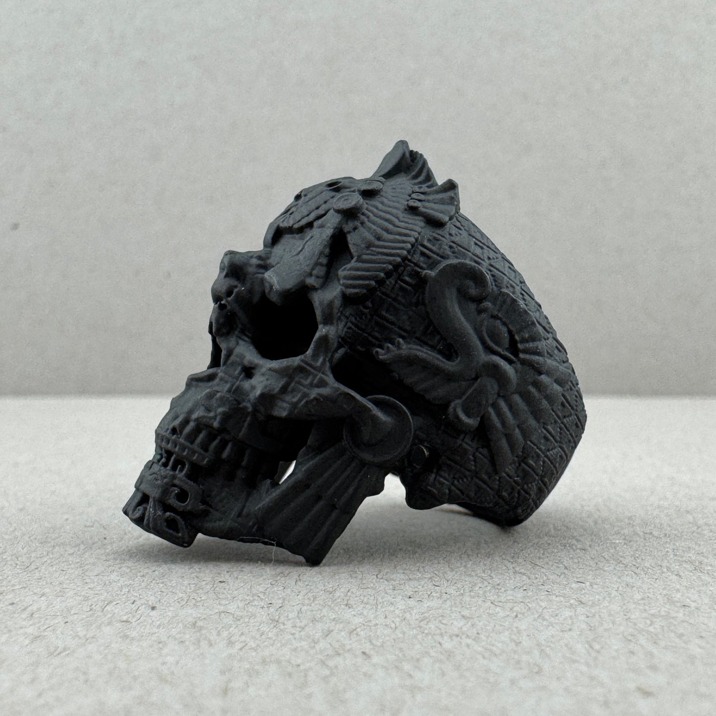 Sz7.5 Black Ceramic on Brass MesoSkull Ring