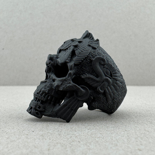 Sz7.5 Black Ceramic on Brass MesoSkull Ring