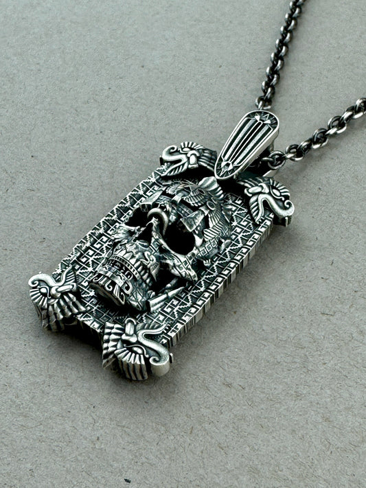 Meso Skull Tag Sterling Pendant