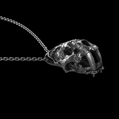 Saber Tooth Skull Sterling Pendant