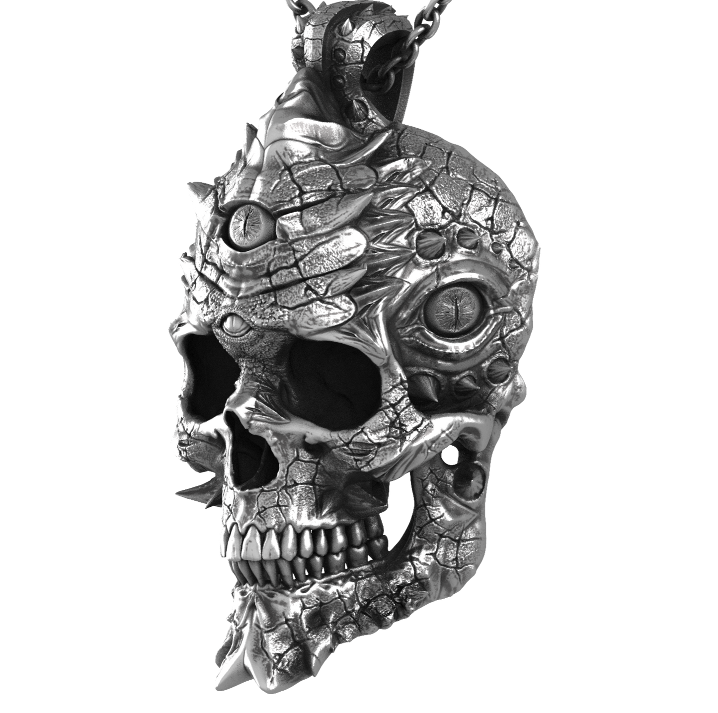 Cursed Skull Of The Dragon Wizard Pendant | Silver