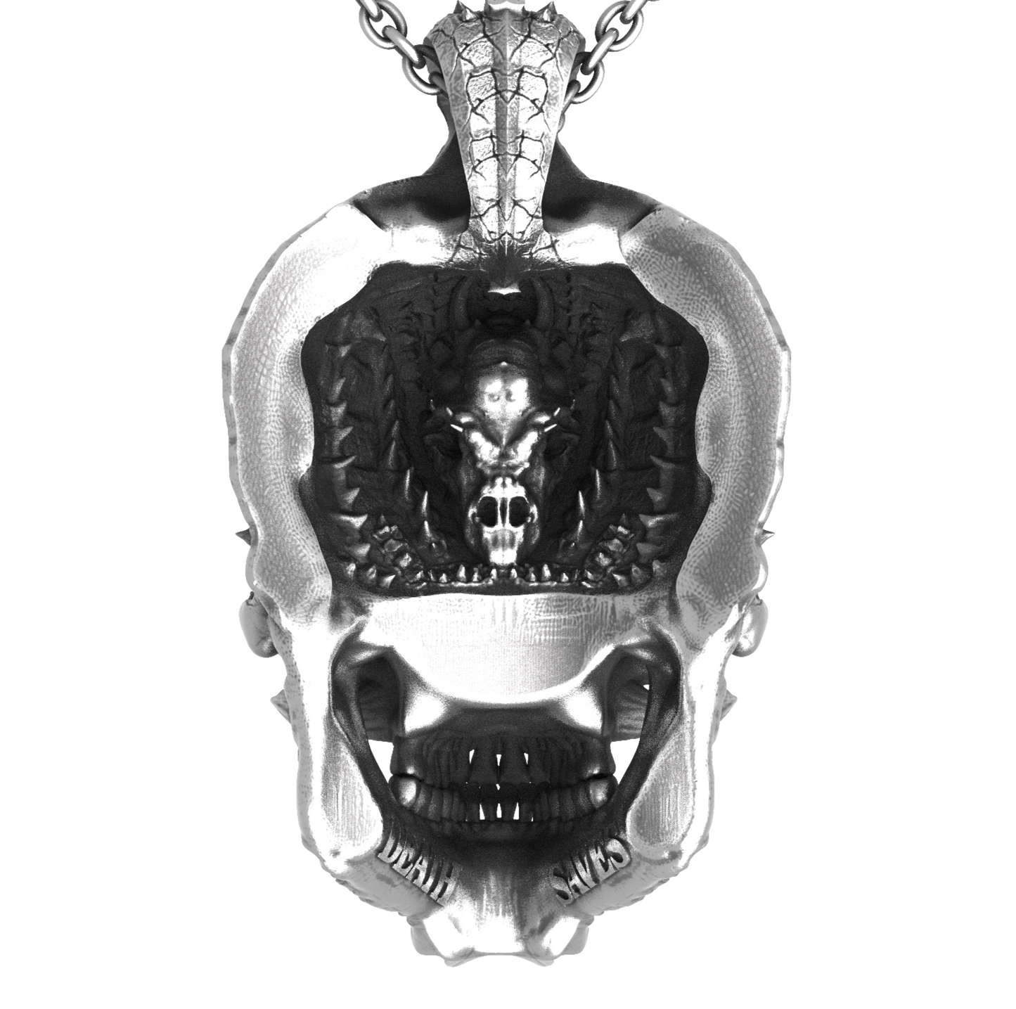 Cursed Skull Of The Dragon Wizard Pendant | Silver