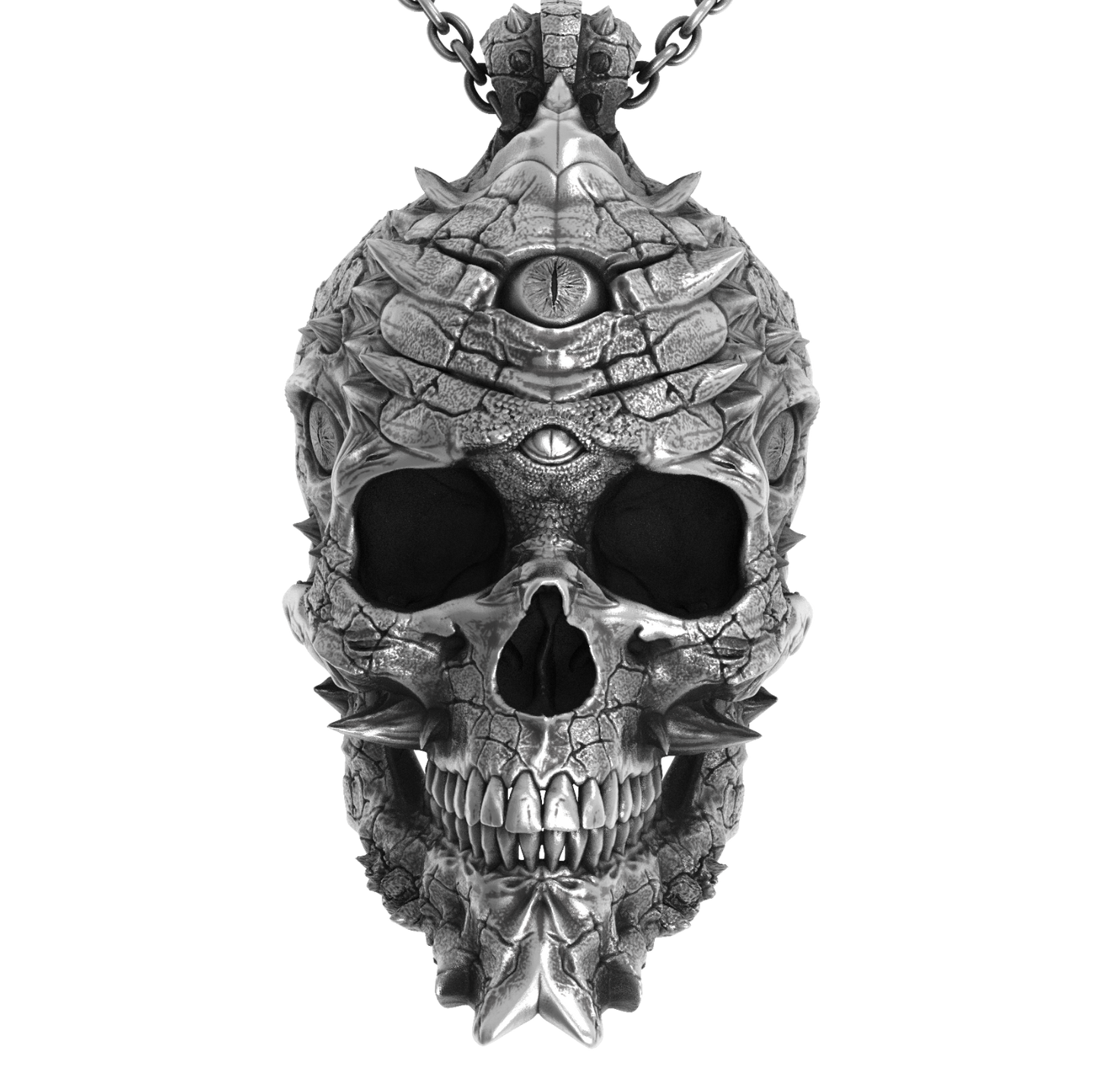 Cursed Skull Of The Dragon Wizard Pendant | Silver