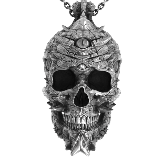 Cursed Skull Of The Dragon Wizard Pendant | Silver